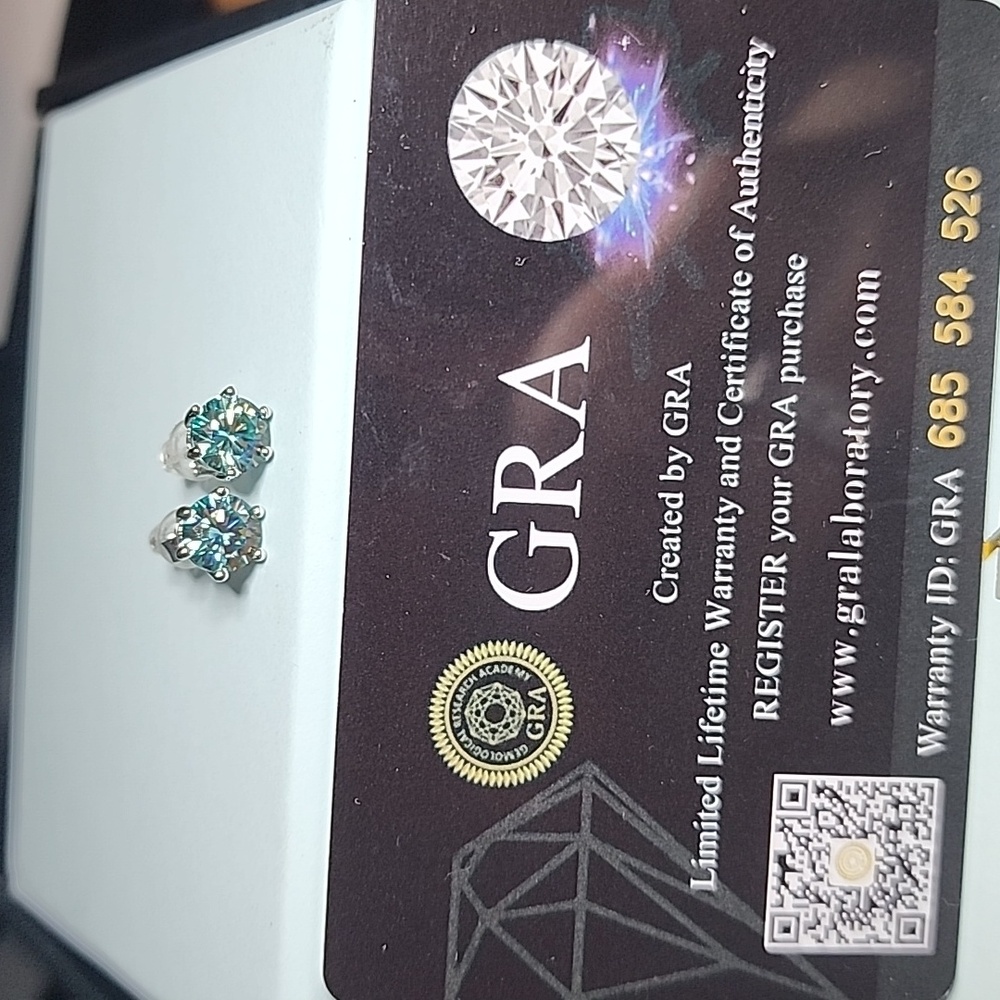 New Gorgeous 2ct Blue Moissanite Diamond Stud Earrings - Picture 12 of 12